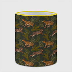 Кружка 3D Зайцы в еловых веточках, цвет: 3D-желтый кант — фото 2