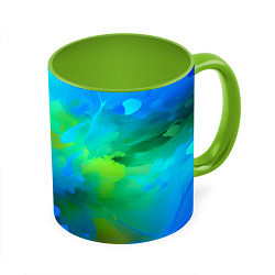 Кружка 3D Градиент сине-зелёных оттенков - нейросеть, цвет: 3D-белый + светло-зеленый