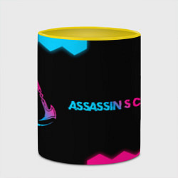 Кружка 3D Assassins Creed - neon gradient: надпись и символ, цвет: 3D-белый + желтый — фото 2