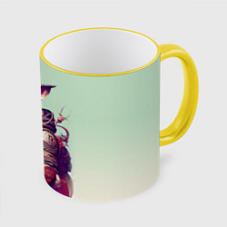 Кружка 3D Заяц на фоне луны - фантазия - нейросеть, цвет: 3D-желтый кант