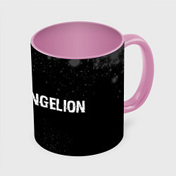 Кружка 3D Evangelion glitch на темном фоне: надпись и символ, цвет: 3D-белый + розовый