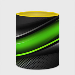 Кружка 3D Зеленая объемная полосы, цвет: 3D-белый + желтый — фото 2