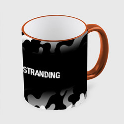 Кружка 3D Death Stranding glitch на темном фоне: надпись и с, цвет: 3D-оранжевый кант