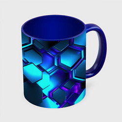 Кружка 3D Объемные неоновые плиты, цвет: 3D-белый + синий