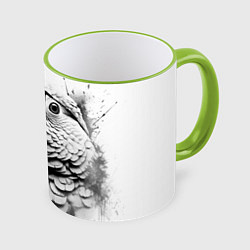 Кружка 3D Попугай ара в старинных очках, цвет: 3D-светло-зеленый кант