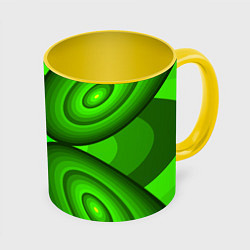Кружка 3D Зеленые овалы, цвет: 3D-белый + желтый