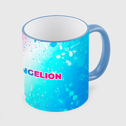 Кружка 3D Evangelion neon gradient style: надпись и символ, цвет: 3D-небесно-голубой кант