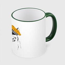 Кружка цветная Собака в кепке таксиста