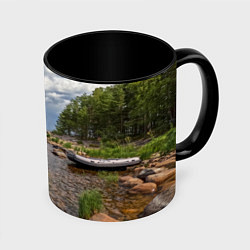 Кружка 3D Лодка на Ладоге, цвет: 3D-белый + черный