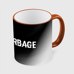 Кружка 3D Garbage glitch на темном фоне: надпись и символ, цвет: 3D-оранжевый кант