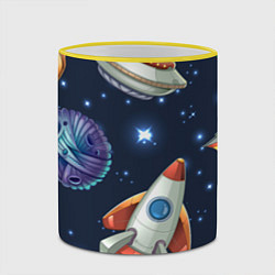 Кружка 3D Космические корабли и планеты, цвет: 3D-желтый кант — фото 2