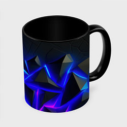 Кружка 3D Разлом плит из неона, цвет: 3D-белый + черный