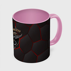 Кружка 3D Baldurs Gate 3 logo red black geometry, цвет: 3D-белый + розовый