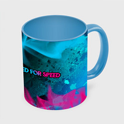 Кружка 3D Need for Speed - neon gradient: надпись и символ, цвет: 3D-белый + небесно-голубой