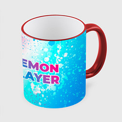 Кружка 3D Demon Slayer neon gradient style: надпись и символ, цвет: 3D-красный кант