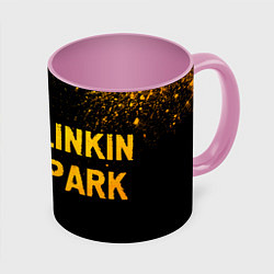 Кружка 3D Linkin Park - gold gradient: надпись и символ, цвет: 3D-белый + розовый