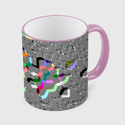 Кружка 3D Серая абстракция с цветными элементами, цвет: 3D-розовый кант