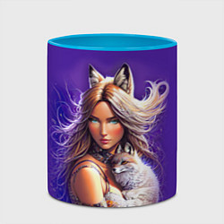 Кружка 3D A fox girl with a fox cub - neural network, цвет: 3D-белый + небесно-голубой — фото 2
