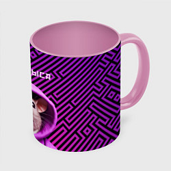 Кружка 3D Крыса в толстовке - да я крыса, цвет: 3D-белый + розовый