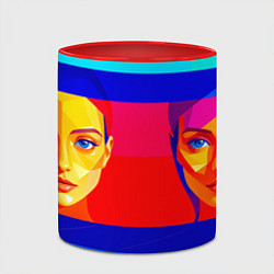 Кружка 3D Две голубоглазые девушки в прямоугольной рамке, цвет: 3D-белый + красный — фото 2