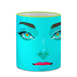Кружка 3D Девушка с циановым лицом и жёлтыми зрачками, цвет: 3D-светло-зеленый кант — фото 2