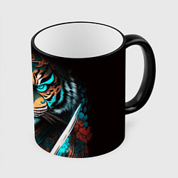 Кружка 3D Тигр самурай, цвет: 3D-черный кант