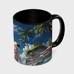 Кружка 3D Девушка в купальник на море, цвет: 3D-белый + черный