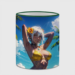 Кружка 3D Девушка в желтом купальнике, цвет: 3D-зеленый кант — фото 2