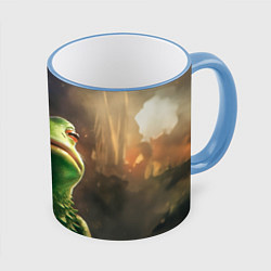 Кружка 3D Подозрительная Пепе, цвет: 3D-небесно-голубой кант