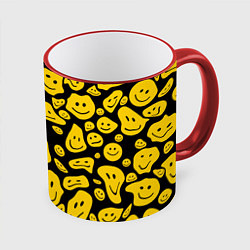 Кружка цветная Расплывающиеся смайлы на черном