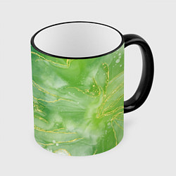 Кружка 3D Абстрактный зеленый мрамор с золотым, цвет: 3D-черный кант