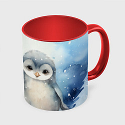 Кружка 3D Милые пингвины акварель, цвет: 3D-белый + красный