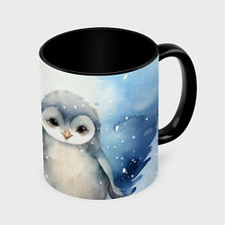 Кружка 3D Милые пингвины акварель, цвет: 3D-белый + черный