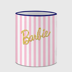 Кружка 3D Barbie - золотая надпись и бело-розовые полосы, цвет: 3D-синий кант — фото 2