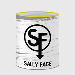 Кружка 3D Sally Face glitch на светлом фоне, цвет: 3D-желтый кант — фото 2