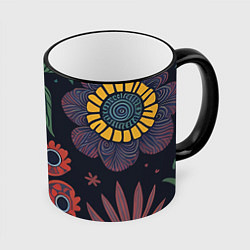 Кружка цветная Простые цветы на глубоком синем