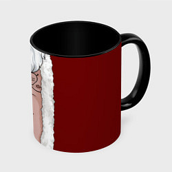 Кружка цветная Прикольный костюм санта клауса - голое тело