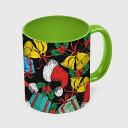 Кружка цветная Узор с рождественскими колокольчиками