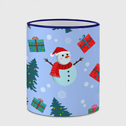 Кружка 3D Снеговики с новогодними подарками паттерн, цвет: 3D-синий кант — фото 2