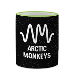 Кружка 3D Arctic Monkeys glitch на темном фоне, цвет: 3D-светло-зеленый кант — фото 2