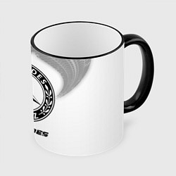 Кружка 3D Mercedes speed на светлом фоне со следами шин, цвет: 3D-черный кант