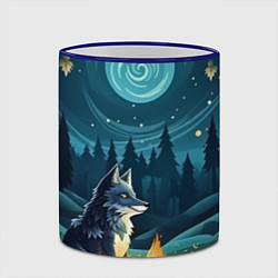 Кружка 3D Волк у костра в стиле фолк-арт, цвет: 3D-синий кант — фото 2