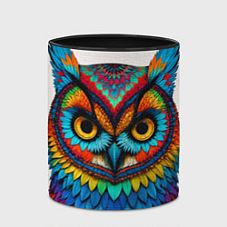Кружка 3D Сова желтоглазая с разноцветными перьями, цвет: 3D-белый + черный — фото 2