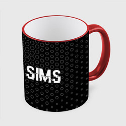 Кружка 3D The Sims glitch на темном фоне по-горизонтали, цвет: 3D-красный кант