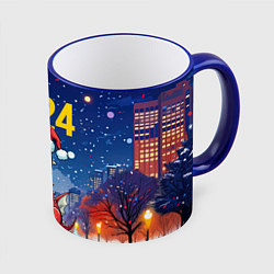 Кружка 3D 2024 красный новогодний дракон, цвет: 3D-синий кант