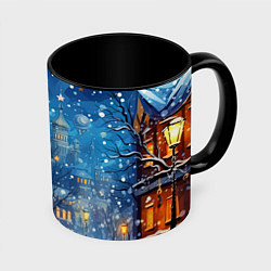 Кружка 3D Новогоднее настроение город, цвет: 3D-белый + черный