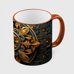 Кружка 3D Круглый орнамент в викингском стиле, цвет: 3D-оранжевый кант