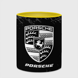 Кружка 3D Porsche speed на темном фоне со следами шин, цвет: 3D-белый + желтый — фото 2