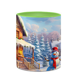 Кружка 3D Новогодняя деревня и снеговик, цвет: 3D-белый + светло-зеленый — фото 2