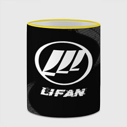 Кружка 3D Lifan speed на темном фоне со следами шин, цвет: 3D-желтый кант — фото 2